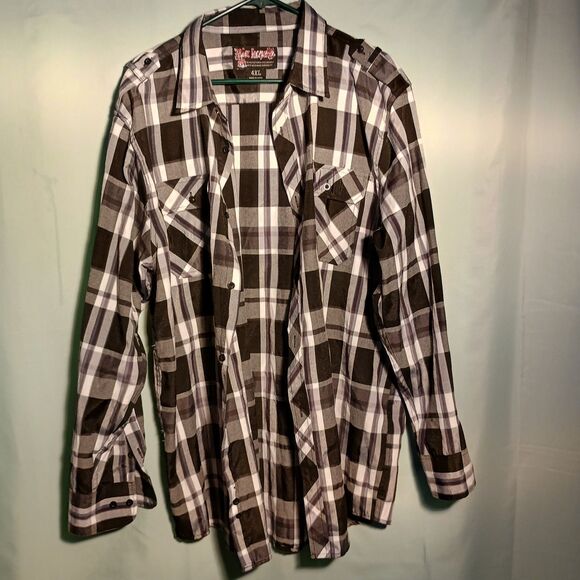 Men’s 4XL Black & Gray Plaid Button-Up Flannel Shirt – Long Sleeve Western Style - Picture 1 of 4